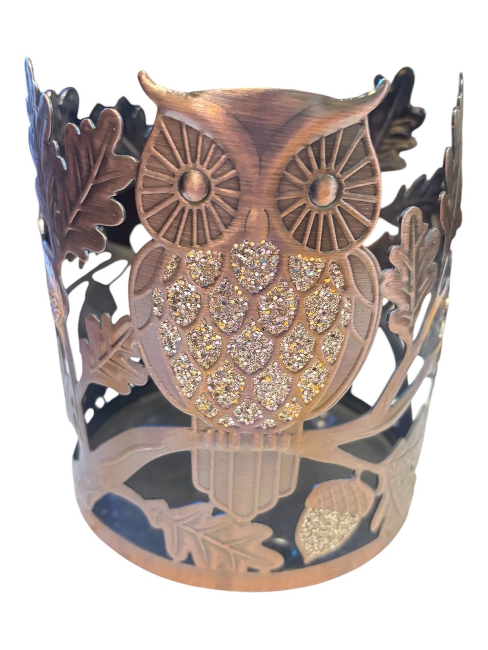 Bath & Body Works Copper Owl Glitter Metal Candle Holder- like new